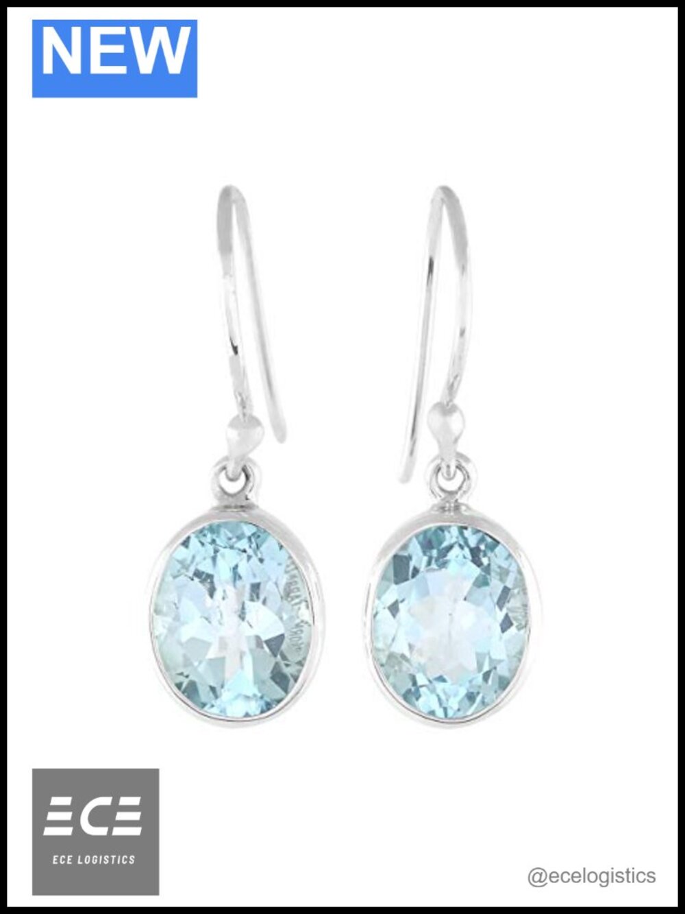 Blue Topaz Bezel Drop Dangle Earrings Sterling Silver French Hook